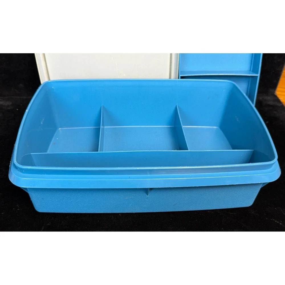 Vintage Tupperware/TupperCraft Blue Stow-Away Organizer Box with Tray 787-4